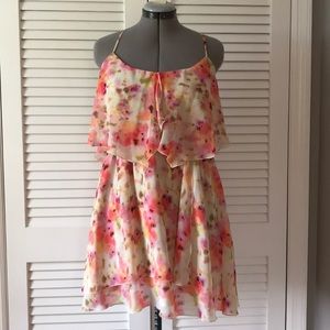 Guess flowy peach and pinks floral strapless dress
